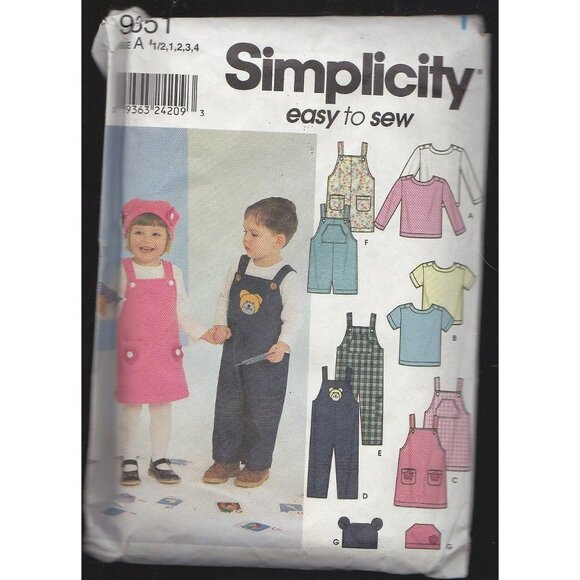 Simplicity 9351 Toddlers Jumper Overall Hat Knit Top Size A Sewing Pattern Uncut - Picture 1 of 4